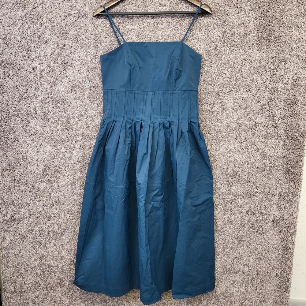 Banana Republic Midi Dress Womens 6 Teal NEW Pleated Tech Poplin 596627-00-1
